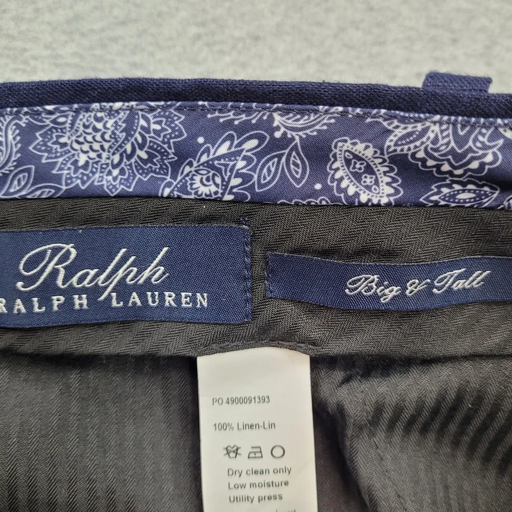 Ralph Ralph Lauren Eddie Dress Pants Mens 42x34 Navy Blue 100% Linen Big & Tall